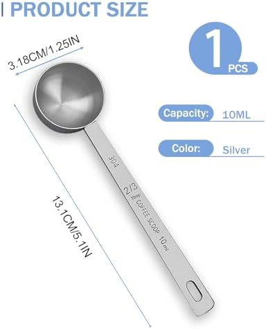 Teaspoon Measuring Spoons, 10mL (10 cc | 1/3 oz) Stainless Steel Teaspoon Scoop, Long Handle Metal Measuring Spoons for Cooking,Baking (0.35 OZ)
