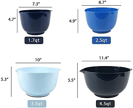 BoxedHome Classic Mixing Bowls Set of 4, BPA Free Plastic, Microwave Safe