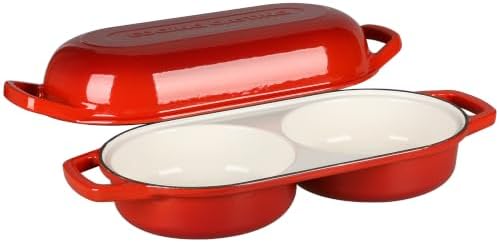 EDGING CASTING Enameled Cast Iron Double Bread Dutch Oven, Red