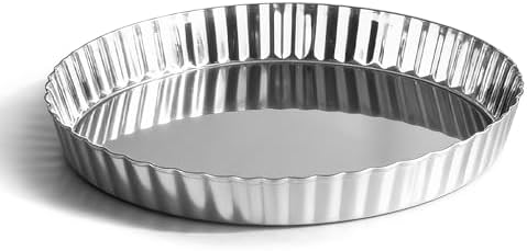 TeamFar Tart Pan, 9.5 Inch Stainless Steel Round Tart Pie Pan, 1PC