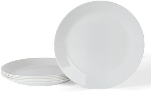 Martha Stewart Opalton Dinner Plates 6-Piece 10-Inch Plate Set – Chip and Break Resistant Opal Glass Plates - White