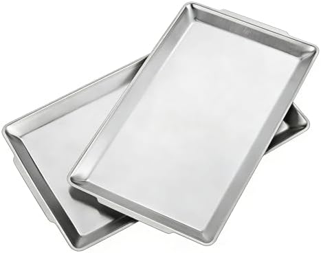 15.8" x 9.5" Large Serving Platters Set of 2, Stainless Steel Heavy-Duty Large Serving Trays, Silver Rectangular Plates for Food, Fruit, Party, Wedding, Christmas, Chip and Scratch Resistant