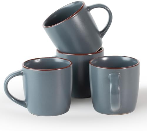 famiware Mercury Coffee Mugs 13 oz, Coffee Mugs Set of 4 with Handle, Cups for Latte, Hot Tea, Cappuccino, Mocha, Cocoa, Charcoal