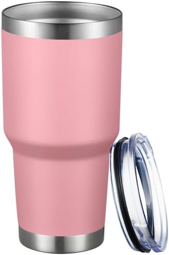 MEWAY 30oz Tumbler Double Wall Vacuum Insulated Travel Mug, Stainless Steel Tumbler with Lid, Durable Powder Coated Insulated Coffee Cup for Cold & Hot Drinks (Pink,1 PACK)