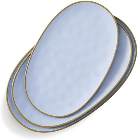 Ceramic Oval Serving Platter: 15.6/14.3/12.9 Inch Large Serving Dishes for Entertaining Party, Turkey, Steak, Ham, Microwave Dishwasher Safe, Blue