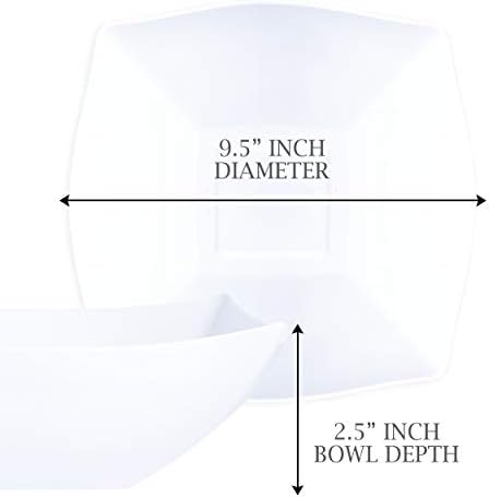 PLASTICPRO Disposable 64 ounce Square Serving Bowls, Party Snack or Salad Bowl, Large Plastic Elegant White Pack of 4