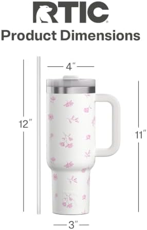 RTIC 40oz Road Trip Tumbler, Insulated, Ceramic Lined, Pink Magnolias