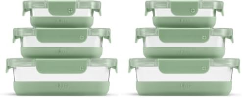 Ello Duraglass Refresh Mixed Meal Prep Set 6Pc, 3 Ct-Glass Food Storage Container w/Silicone Boot and Airtight BPA-Free Plastic Lids,Dishwasher,Microwave & Freezer Safe, Cactus, 7.5x2.8 (Pack of 2)