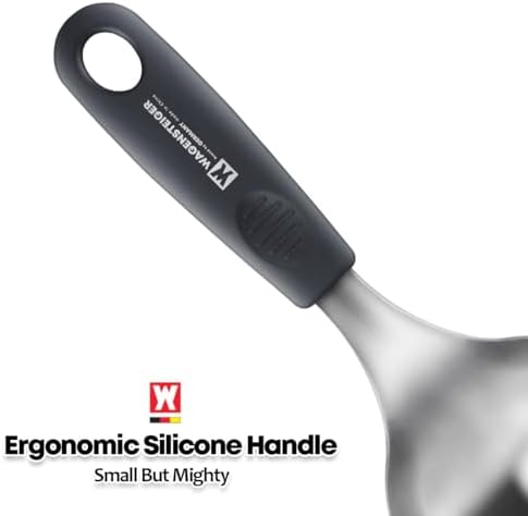 Short Stainless Steel Ladle 220mm (8.6”) – SUS304 Thick Deep Bowl Head with Soft-Grip Silicone Handle – Lightweight Mini Soup & Serving Spoon for Cooking – 5 Color Options (Gray)