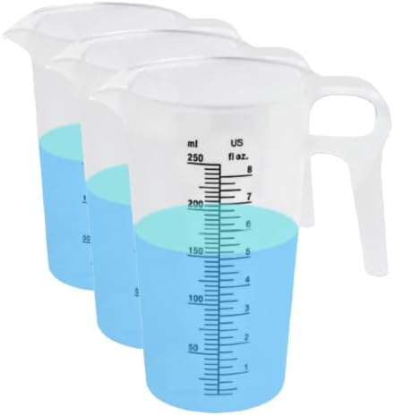 ACCUPOUR 8oz (250 mL) Measuring Pitcher, Plastic, Multipurpose - Great for Chemicals, Oil, Pool and Lawn - Ounce (oz) and Milliliter (mL) Increments (1 cup) (Pack of 3)