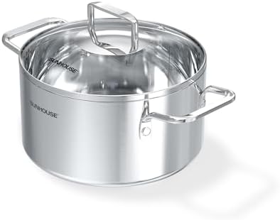 SUNHOUSE 6 QT Fully Clad Tri-ply Stainless Steel Stock Pot with Glass Lid