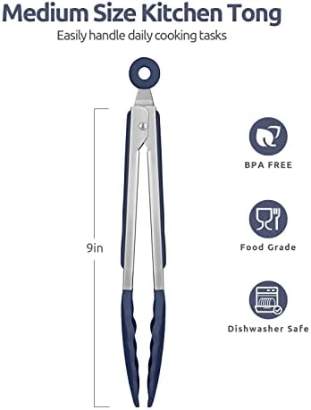 U-Taste Kitchen Tong for Cooking, 480ºF Heat-Resistant, 9in/Midnight Blue