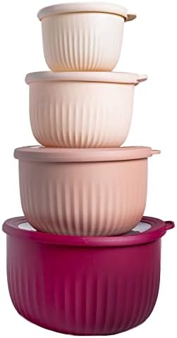 COOK WITH COLOR Prep Bowls with Lids- Wide and Deep Nesting Plastic Small Mixing Bowl Set with Lids, 8 Piece Set - Deep Bowls, Rose