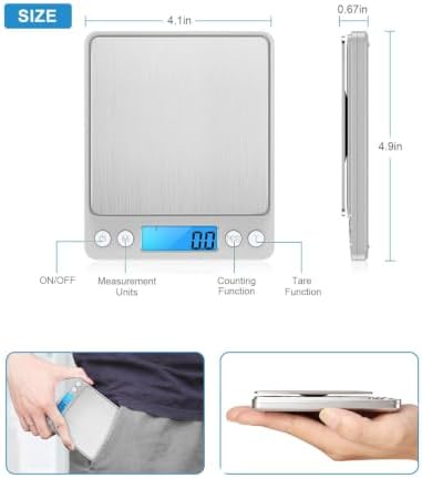 AMIR Digital Kitchen Scale, 3000g 0.01oz/ 0.1g Pocket Coffee Scale, Mini Food Scale, Pro Electronic Jewelry Scale with Back-Lit LCD Display, Tare & PCS Functions, Stainless Steel, Batteries Included