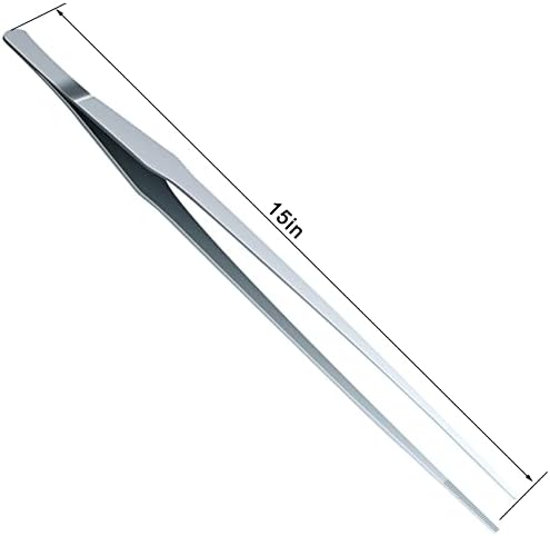 OIIKI 2PCS Stainless Steel Tongs Tweezers, 15 inch Staright Tongs Tweezer
