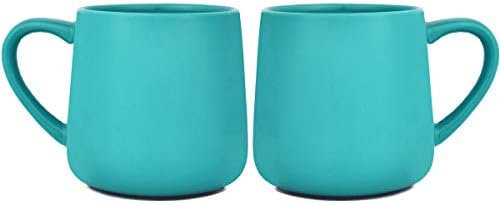 Bosmarlin Glossy Ceramic Coffee Mug Set of 2, Tea Cup for Office and Home, 18 oz, Suitable for Dishwasher and Microwave(Aquamarine, 2)