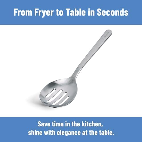 Misen Slotted Chef Spoon – Stainless Steel Draining and Serving Spoon for Pasta Vegetables Poached Eggs Fried Foods Meatballs Braises and Everyday Cooking and Kitchen Prep
