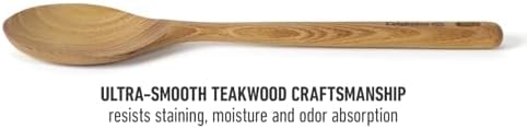 Calphalon Prime Cooking Spoon, 13-Inch Teak Wood Kitchen Spoon, Stirring Spoon for Mixing, Serving & Nonstick Cookware, Durable Moisture-Resistant Design