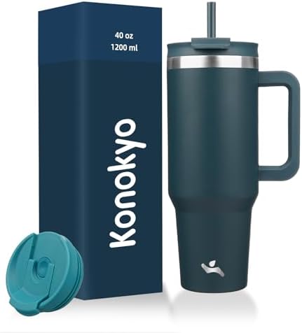 Konokyo 40 oz Insulated Tumbler Water Bottle with Handle, Straw Lid