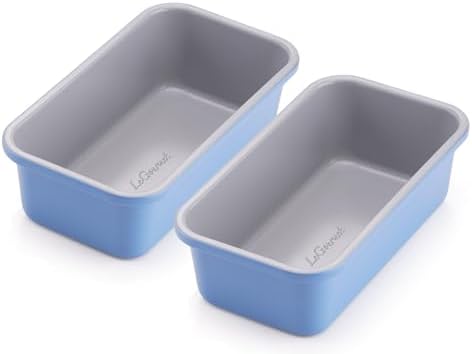 LeGourmet Nonstick Bread Loaf Pan 9 X 5 Inch, Ceramic Coating, Non-Toxic, Rust Resistant Aluminized Steel, Perfect 1 lb Baking Dish for Meatloaf, Pound Cake & Brownie (Cyan 2pcs)