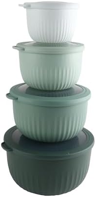 COOK WITH COLOR Prep Bowls with Lids- Wide and Deep Nesting Plastic Small Mixing Bowl Set with Lids, 8 Piece Set - Deep Bowls, Sage