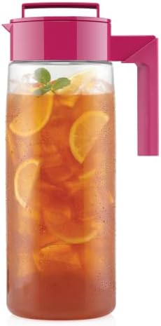 Takeya Airtight Pitcher - Durable BPA-Free Eastman Tritan Odor/Stain-Resistant Leakproof Lid for Iced Tea/Water Easy-Grip Silicone Handle Spill-Free Spout Fridge-Friendly Made in USA 2 Quart/Raspberry
