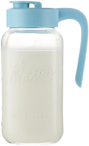 Mason Jar Pitcher, 64 oz (2 quart), Glass Pitcher with Lid