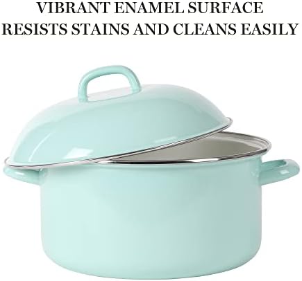 Martha Stewart Thayer 6.4-Quart Enamel On Steel Scratch Resistant Dutch Oven w/Lid - Martha Blue, Induction Safe
