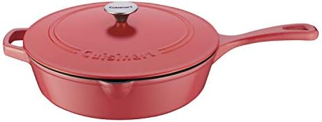 Cuisinart Chef's Classic Enameled Cast Iron Dutch Oven with Lid, Porcelain Enameled Interior, Oven Safe, Induction Compatible, 12-Inch, Chicken Fryer, Peony Pink