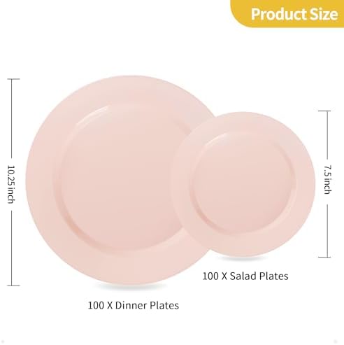 Goodluck 200PCS Disposable Pink Plastic Plates, Heavy Duty Disposable