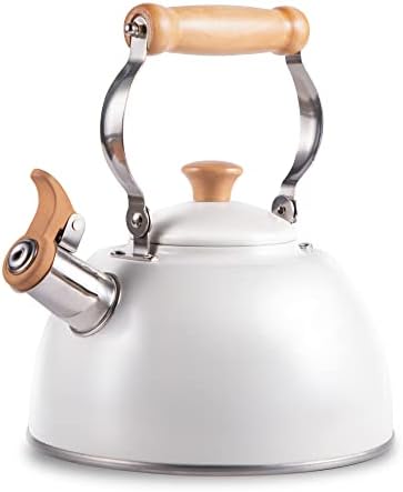 ROCKURWOK Whistling Tea Kettle, Tea Pot All Stovetop Safe, 2.7 Quart White