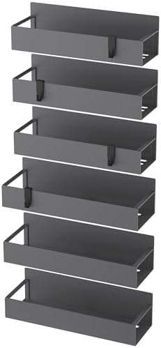 HuggieGems Metal Magnetic Spice Rack for Refrigerator Dark Gray, 6 Pack