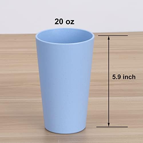 Wheat Straw Unbreakable Cup | 20 oz Reusable Water Drinking Glasses Sets of 10 | Lightweight Tumbler for Kitchen Outdoor | Dishwasher Safe, BPA Free, Eco friendly (20 oz, 10Pcs/Multicolor)