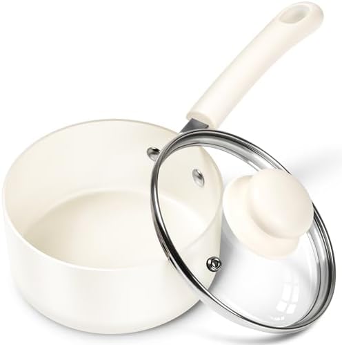 MICHELANGELO Nonstick Saucepan with Lid, Ceramic Sauce Pan Sets, Easy to Clean Sauce Pans, Multi-Purpose Cooking Pots, 1QT, White