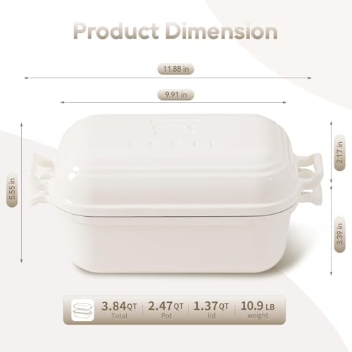 Enameled Cast Iron Dutch Oven for Sourdough Bread Baking, Dutch Oven Pot with Lid, 10×6 Bread Loaf Pans with Lid for Homemade Bread, Cake, Meatloaf, Oven&Induction Safe (White, 3.84 QT)