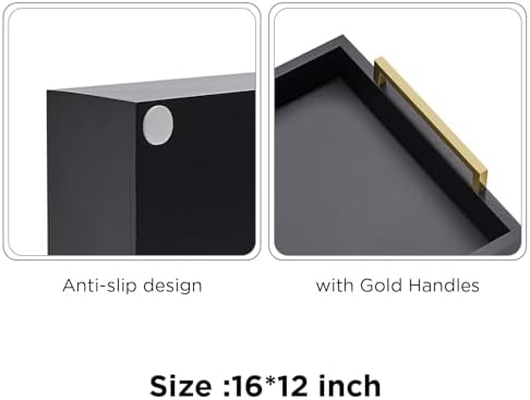 16"x12" Serving Trays with Handles, Black Decorative Serving Tray, Ottoman Trays for, Living Room, Bathroom, and Outdoors Decorative Trays (Black)