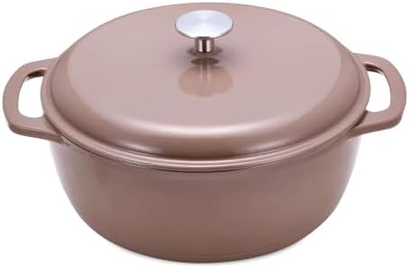 Amazon Basics Cast Iron Dutch Oven Pot with Lid, Enameled, Dual Handles, Heavy-Duty, Medium, 6-Quart, Clay