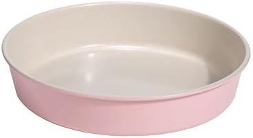Paris Hilton Nonstick Carbon Steel Bakeware Collection, 9-Inch Round Cake Pan, Dishwasher Safe, Made without PFOA and PFAS, Pink Cream Two-Tone