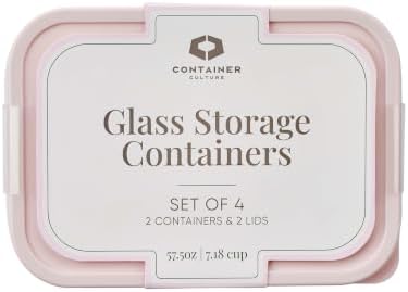 Berry Blush 4-Piece Airtight Borosilicate Glass Food Storage Set with Snap Lids, 2 x 57.5oz by Container Culture by DuraLiving