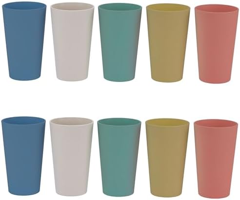 Wheat Straw Unbreakable Cup | 20 oz Reusable Water Drinking Glasses Sets of 10 | Lightweight Tumbler for Kitchen Outdoor | Dishwasher Safe, BPA Free, Eco friendly (20 oz, 10Pcs/ 5Color-H)