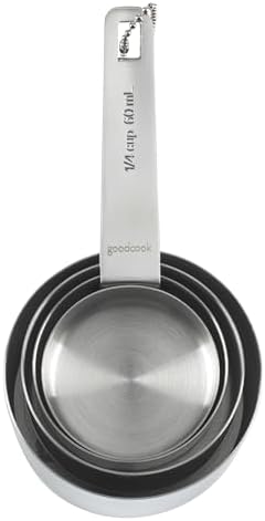 GoodCook Gourmet Measuring Cup Set, Stainless Steel 4-pc., 1/4, 1/3, 1/2, 1 Cup etched measurements