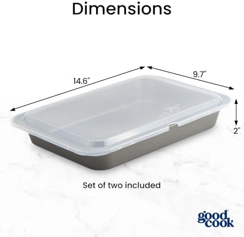 GoodCook Set of 2 Nonstick Steel 13" x 9" Cake Baking Pans with Covers, Gray