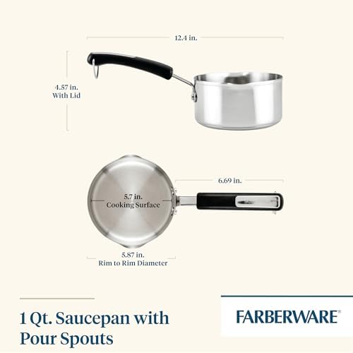Farberware Brilliance Stainless Steel Saucepan/Saucepot with Side Spouts for Easy Pouring, 1 Quart, Dishwasher Safe and Induction Ready, Compatible with All Cooktops, Stainless Steel