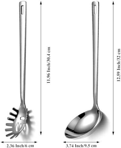 Berglander Kitchen Ladle Spoon and Spaghetti Spoon Set 2 pieces, Pasta Spoon Stainless Steel Kitchen Utensils for Cooking, Stirring, Serving Spaghetti, Soup, Sauce, Dishwasher Safe