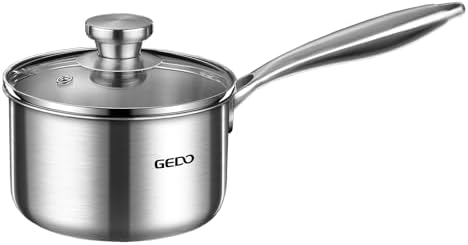 GEDO Food-Grade 316L Stainless Steel Sauce Pan with Glass Lid, 3-Ply Integrated Body Uncoated Cooking Pot, Universal for Induction Gas Ceramic Stovetops, Multi-Purpose Kitchen Cookware (2.7, Quarts)