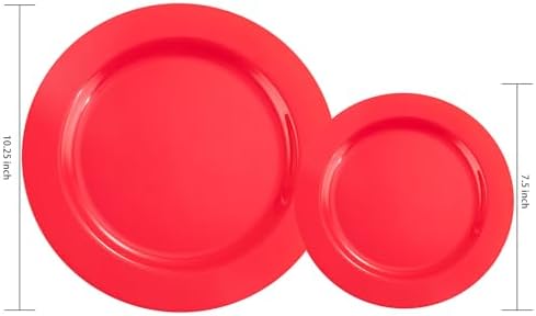 FLOWERCAT 60PCS Red Plastic Plates - Heavy Duty Red Plates Disposable for Party - Include 30PCS 10.25inch and 30PCS 7.5inch for 30 guests Birthday Party & Events &4th of July