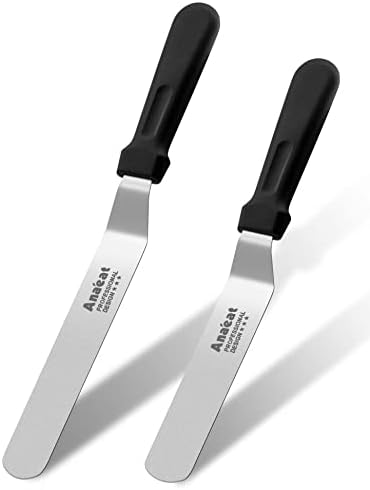 Anaeat Icing Spatulas, Set of 2 Professional Cake Angled Offset Spatula with 6", 8" Stainless Steel Blades - Thickened Frosting Knife with Durable Plastic Handle for Cake Decorating Pastry & Baking