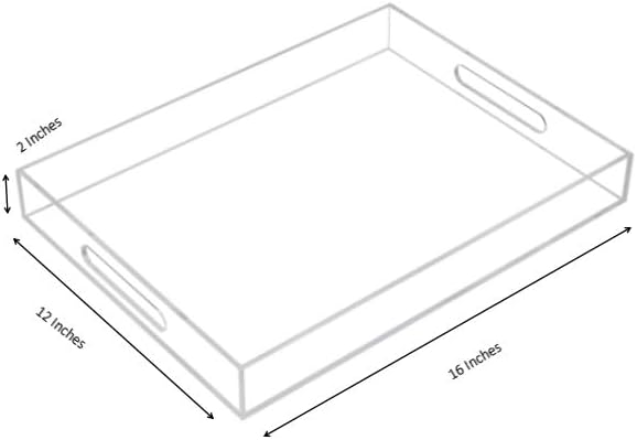 KEVLANG Clear Sturdy Acrylic Serving Tray with Handles-12x16Inch-Serving Coffee,Appetizer,Breakfast,Butler-Kitchen Countertop -Makeup Drawer Organizer-Vanity Table -Ottoman