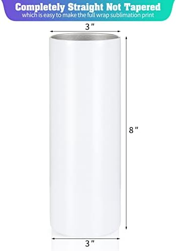 16 Pack Sublimation Tumblers Straight Skinny Tumbler Blanks Bulk 20oz for Heat Transfer, Individual Gift Boxed, Double Wall Insulated Tumbler with Shrink Wrap & Straws