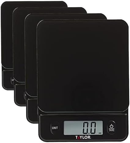 Taylor Glass Top Food Scale with Touch Controls, 11 lb Capacity, Sleek Black Design for Precision Food Measurement in Grams and Ounces (Pack of 4)